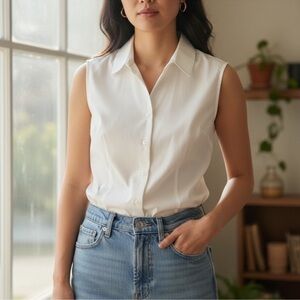 Jones New York Classic White Sleeveless Blouse